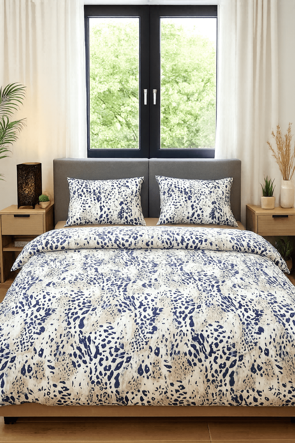 Modern Bedroom with Leopard Print Bedding „Син Леопард“ -6 части - с ластик - Image 1