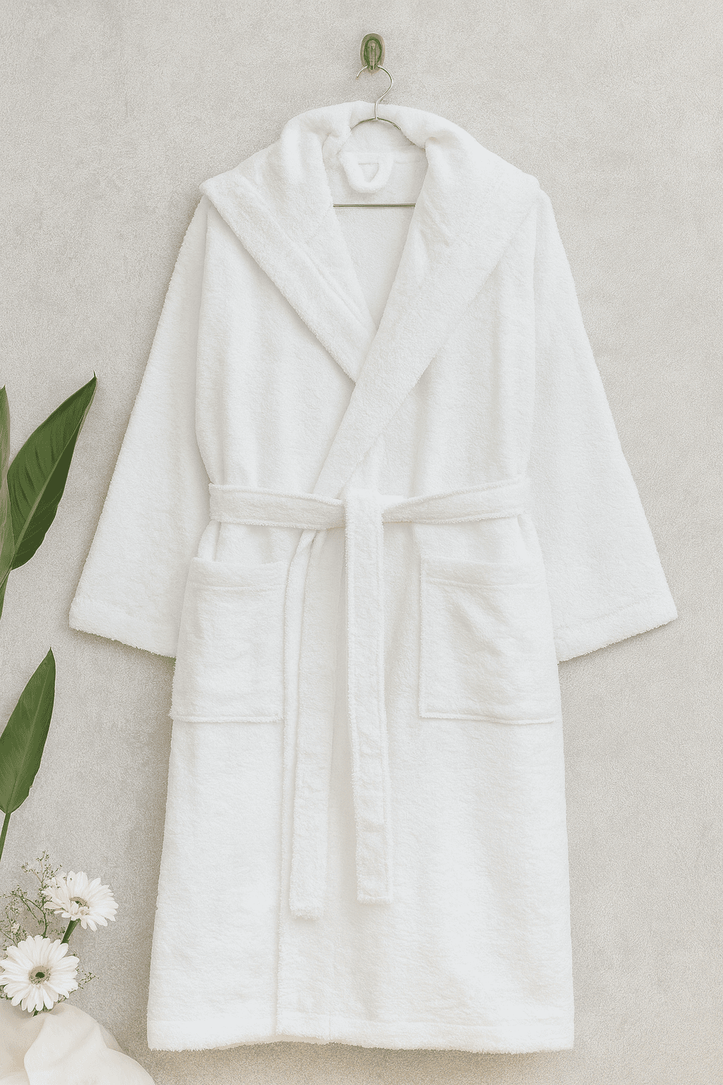 ChatGPT Image Aug 11, 2025, 10_01_51 PM „Бяла Класика“ Халат с качулка за баня – размер XXL – 100% Памук - Image 1