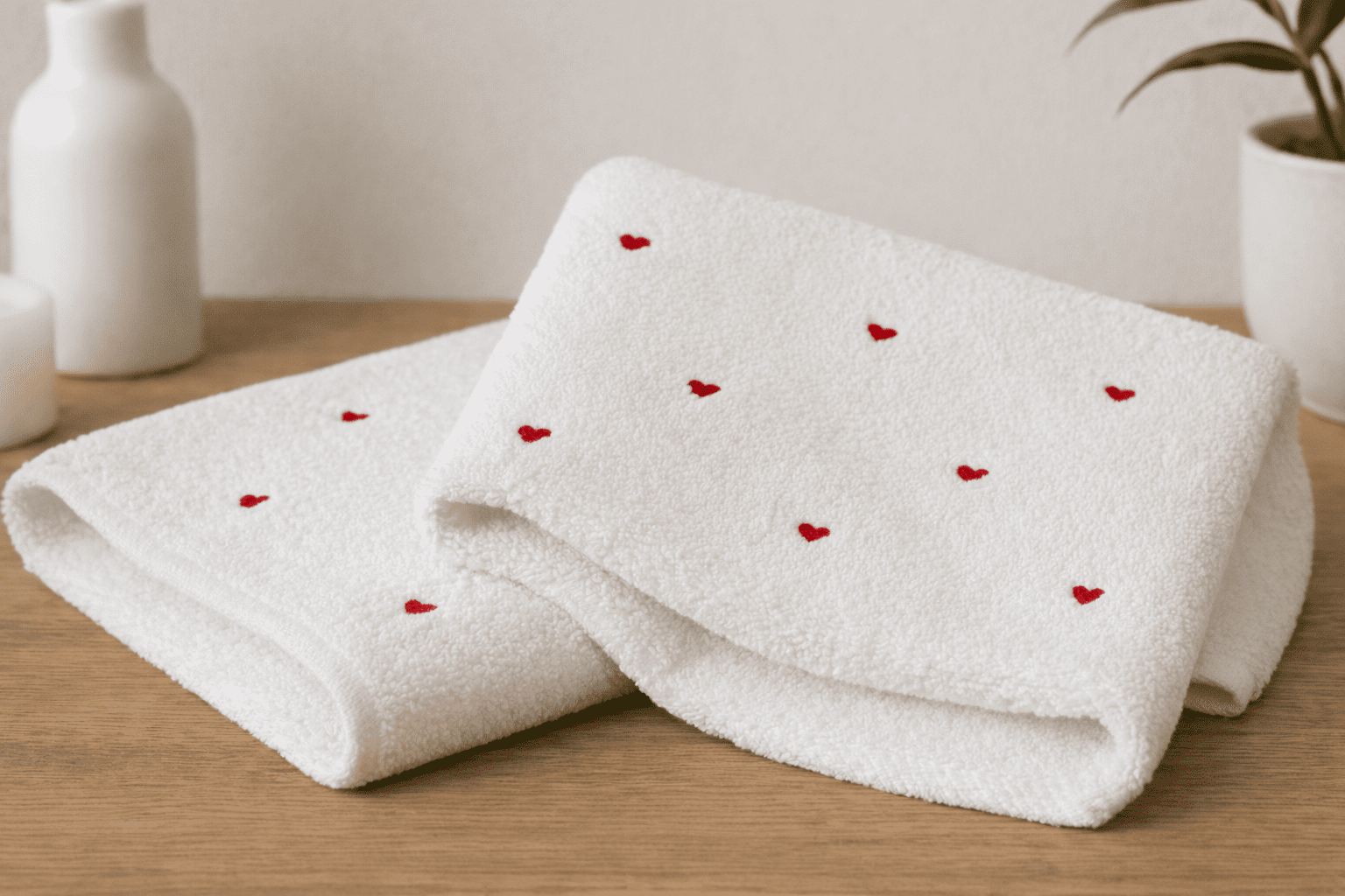 hobby beyaz lubow Hobby „Миг Любов“ 2 бр. Луксозни хавлиени кърпи от 100% микро памук - бяла с червени сърца - Image 1
