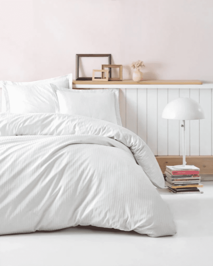 Памук сатен “White Elegance” Satin Stripe – 4 части – за спалня - Image 1