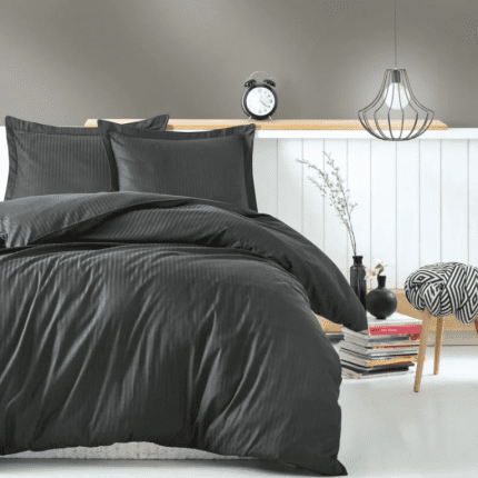 Памук сатен „Elegant Anthracite Stripes“ – 4 части – за спалня