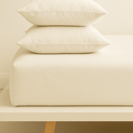 „Слонова кост“ Долен чаршаф с ластик + 2 калъфки – Памук Ранфорс – за легло 200x200 см