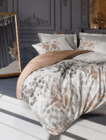 Спално бельо  „Blatt Gray“  Family - Памук Сатен -7 части – с 2 единични плика