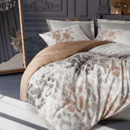 Спално бельо  „Blatt Gray“  Family - Памук Сатен -7 части – с 2 единични плика