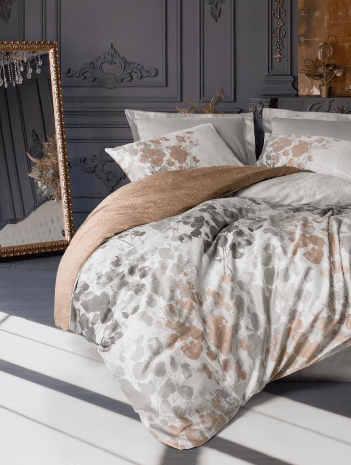 bbbb Спално бельо „Blatt Gray“ Family - Памук Сатен -7 части – с 2 единични плика - Image 1