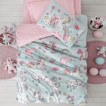 „Twinka Pink“ Детски спален комплект Памук Ранфорс – 3 части – за единично легло