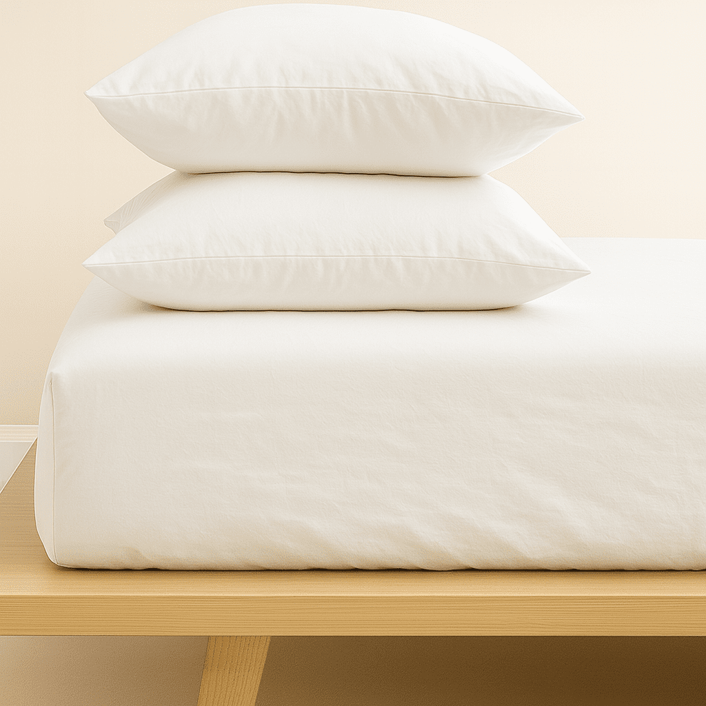 бяло „Бял“ Долен чаршаф с ластик + 2 калъфки – Памук Ранфорс – за легло 180x200 см - Image 1