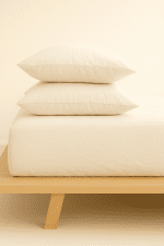 „Екрю“ Долен чаршаф с ластик +2 калъфки – Памук Ранфорс – за легло 160x200 +30см