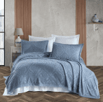 „Синя Елегантност“ Памучно покривало с две калъфки – 230x250 см