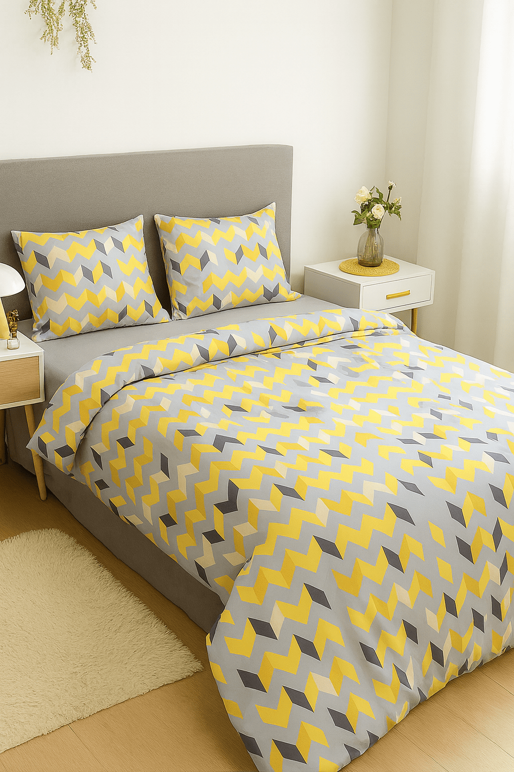 с ластик „Слънчев Графит“ Спално бельо, Памук Ранфорс - 5 части с 2 плика, чаршаф с ластик - Image 1