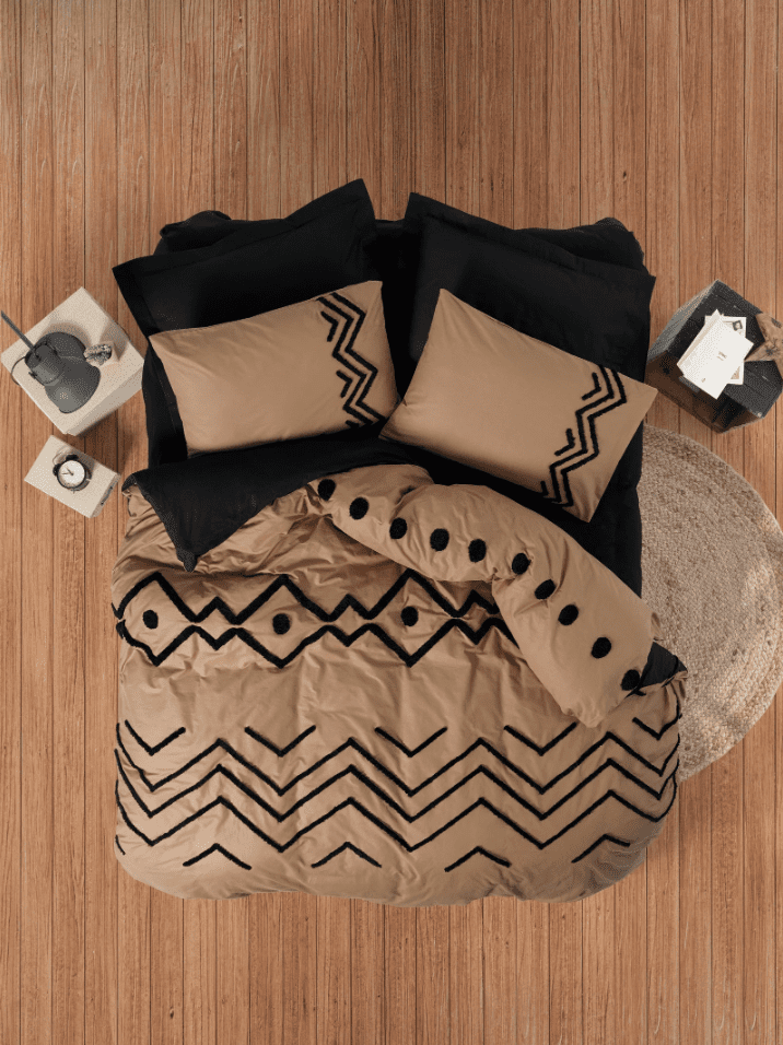 Elio Bakır-Siyah 1 Спално бельо „Elio Bakir“-puff бродерия-Памук Ранфорс-6 части-Cotton Box - Image 1