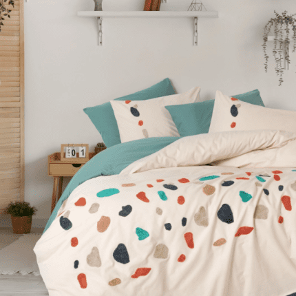 Спално бельо „Gaja Mint“-puff бродерия-Памук Ранфорс-6 части-Cotton Box