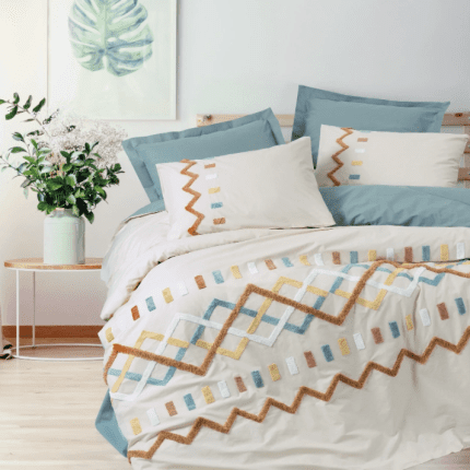 Спално бельо „Mellow Mint“-puff бродерия-Памук Ранфорс-6 части-Cotton Box