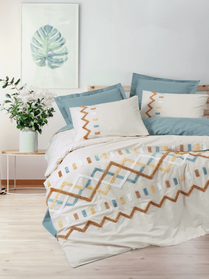 Mellow Mint 1 Спално бельо „Mellow Mint“-puff бродерия-Памук Ранфорс-6 части-Cotton Box - Image 1