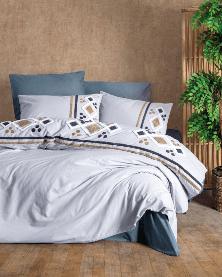 Stesso Gri 1 Спално бельо „Stesso Gray“-puff бродерия-Памук Ранфорс-6 части-Cotton Box - Image 1