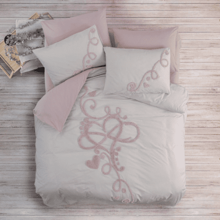 Спално бельо „Bellini Pink“-puff бродерия-Памук Ранфорс-6 части-Cotton Box