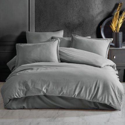 Спално бельо - Clasy - Памучен Сатен  „Gri“ - 6 части – за спалня