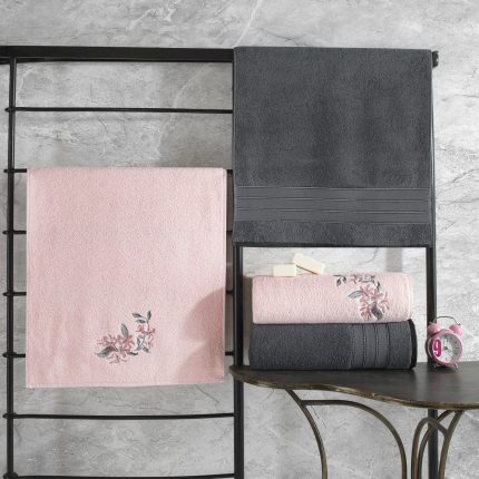 Cotton Box – Луксозен комплект кърпи Antrasit / Pembe (антрацит и нежно розово) – 4 части – 100% Памук