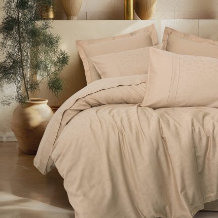 Жакардов сатенен спален комплект „Florita Beige“ – Cotton Box – 6 части – 100% памук