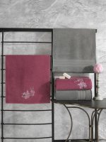 Cotton Box – Луксозен комплект кърпи Gri / Pembe (топло сиво-малиново-розов нюанс)– 4 части – 100% Памук