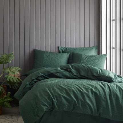 Жакардов сатенен спален комплект „Hexa Green“ – Cotton Box – 6 части – 100% памук