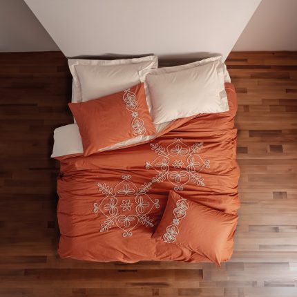 Спално бельо „Tiva Bej“-puff бродерия-Памук Ранфорс-6 части-Cotton Box