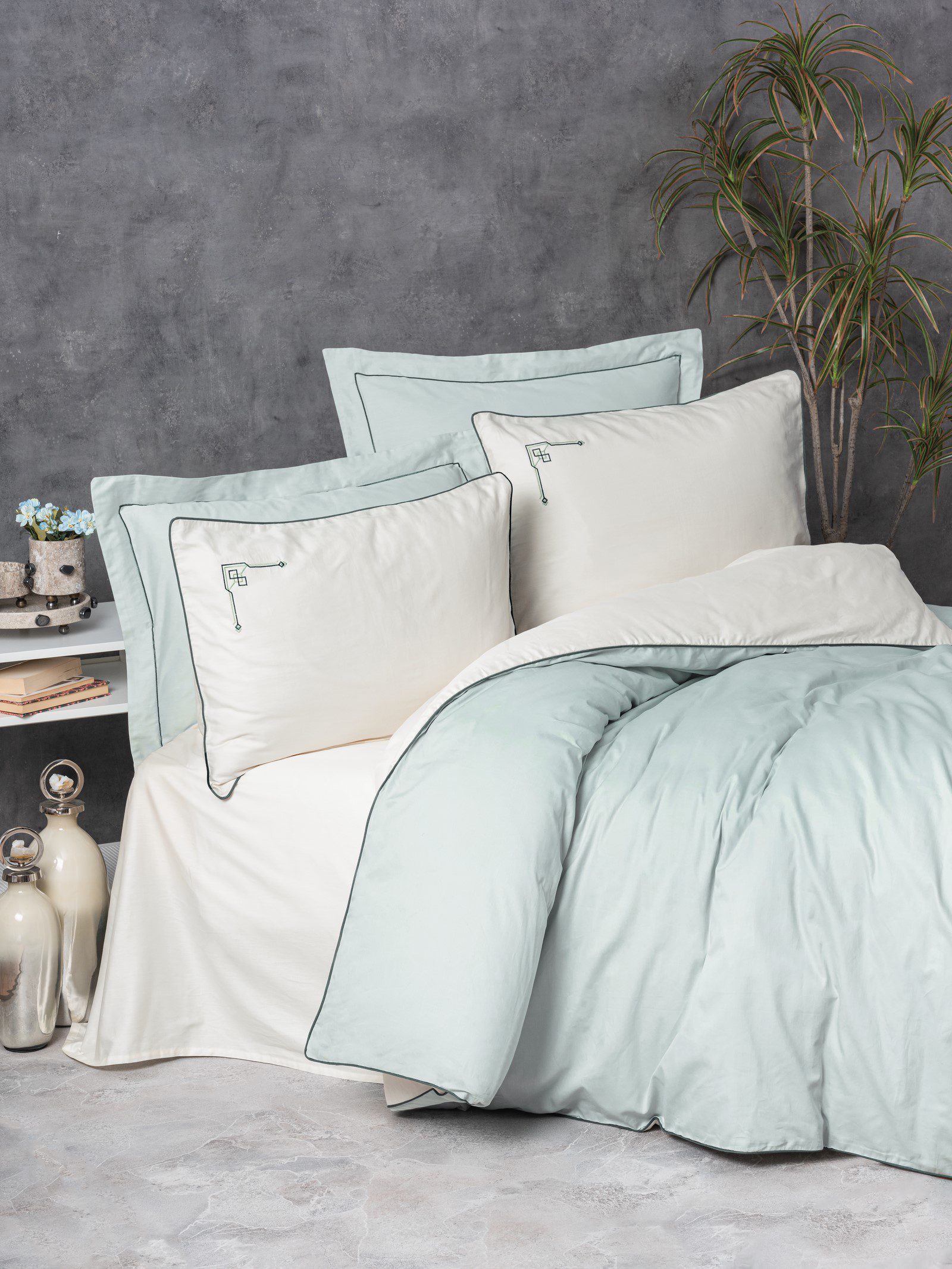 Vanko Mint - Elite Saten Nevresim Takimi Спално бельо “Vanko Mint” – Elite Saten 300TC – Cotton Box- Памук сатен-6 части - Image 1