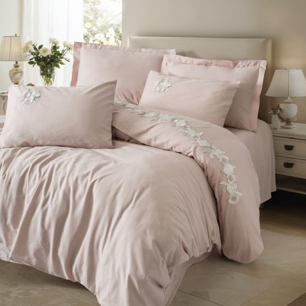 Спално бельо - Памук сатен „Zena Lila“ с 3D Бродерия - Cotton box -6 части