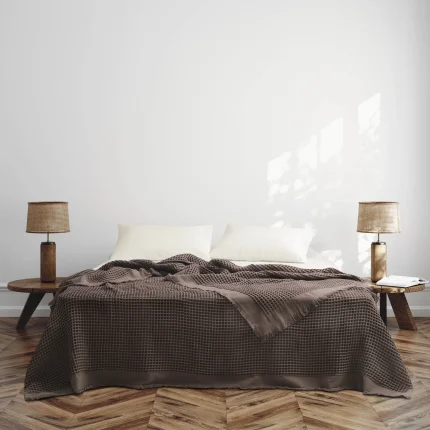 Покривало за спалня 240×260 см – 100% Памук – Waffle Texture – Stone-Kahve (Кафява гама)