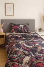 „Ink Motion“ Спален комплект Памук Ранфорс – 3 части (140х200+30) в мастилено син с циклама и пясъчни акценти