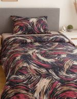 „Ink Motion“ Спален комплект Памук Ранфорс – 3 части (140х200+30) в мастилено син с циклама и пясъчни акценти - Image 2