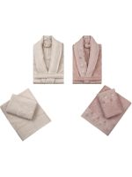 Семеен комплект халати Luiza – Бамбук и памук – 6 части – Светло кафяво / Пудра „Tomurcuk“
