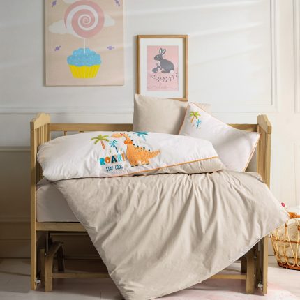 „Kiddo Krem“ бебешки спален комплект с пънч бродерия – 100% памук ранфорс