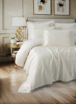 „Velora Krem“ Спален комплект с покривало – 7 части – Памук Ранфорс и Жакардово Покривало