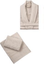 Семеен комплект халати Luiza – Бамбук и памук – 6 части – Светло кафяво / Пудра „Tomurcuk“ - Image 2