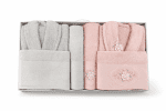 Семеен комплект халати Hobby Line – 100% памук – 6 части – Розово / Сиво - Image 2