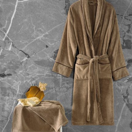 „Exclusive Single“ халат с кърпа – Bej – L/XL – 100% памук