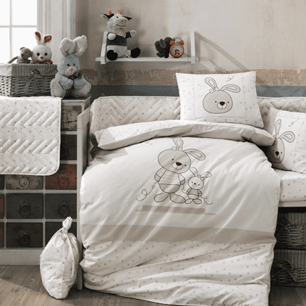 Hobby „Elina“ Бебешко спално бельо – 100% памук Ранфорс – Бежово / Розово – 4 части