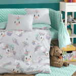 Hobby „Milla Gri“ Бебешко спално бельо – 100% памук Ранфорс – Мента / Сиво – 4 части - Image 2