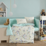 Hobby „Mila“ Бебешко спално бельо – 100% памук Ранфорс – Крем / Мента – 4 части