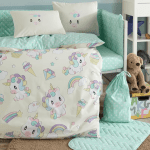 Hobby „Mila“ Бебешко спално бельо – 100% памук Ранфорс – Крем / Мента – 4 части - Image 2