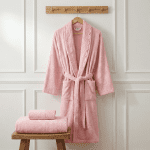 Дамски комплект за баня – халат + 2 кърпи – 100% памук – Розов