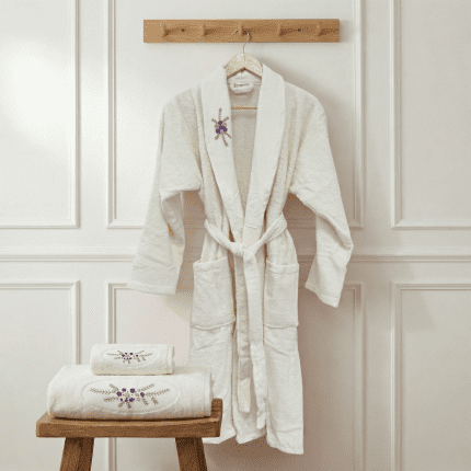 Дамски комплект за баня– халат + 2 кърпи – 100% памук – Крем