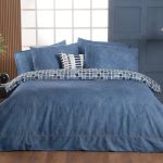Sarev „Sensa Saten“ Луксозен спален комплект памучен сатен – Деним син с геометричен мотив – 6 части – Pure Life серия