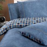 Sarev „Sensa Saten“ Луксозен спален комплект памучен сатен – Деним син с геометричен мотив – 6 части – Pure Life серия - Image 2