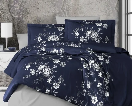 First Choice Спално бельо „Arya Navi Blue“ Памучен сатен – 100% памук – 7 части – за спалня с две завивки