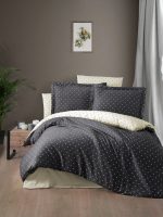 First Choice Спално бельо „Point Anthracite“ Памучен сатен – 100% памук – 7 части – за спалня с два плика