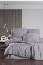 First Choice Спално бельо „Megan Quick Silver“ Памучен сатен – 100% памук – 7 части – за спалня с два плика