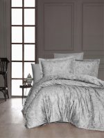 First Choice Спално бельо „Advina Grey“ Памучен сатен – 7 части – за спалня с два плика