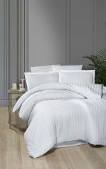 First Choice Спално бельо „Broad Line White“ Памучен сатен – 100% памук – 7 части – за спалня с два плика